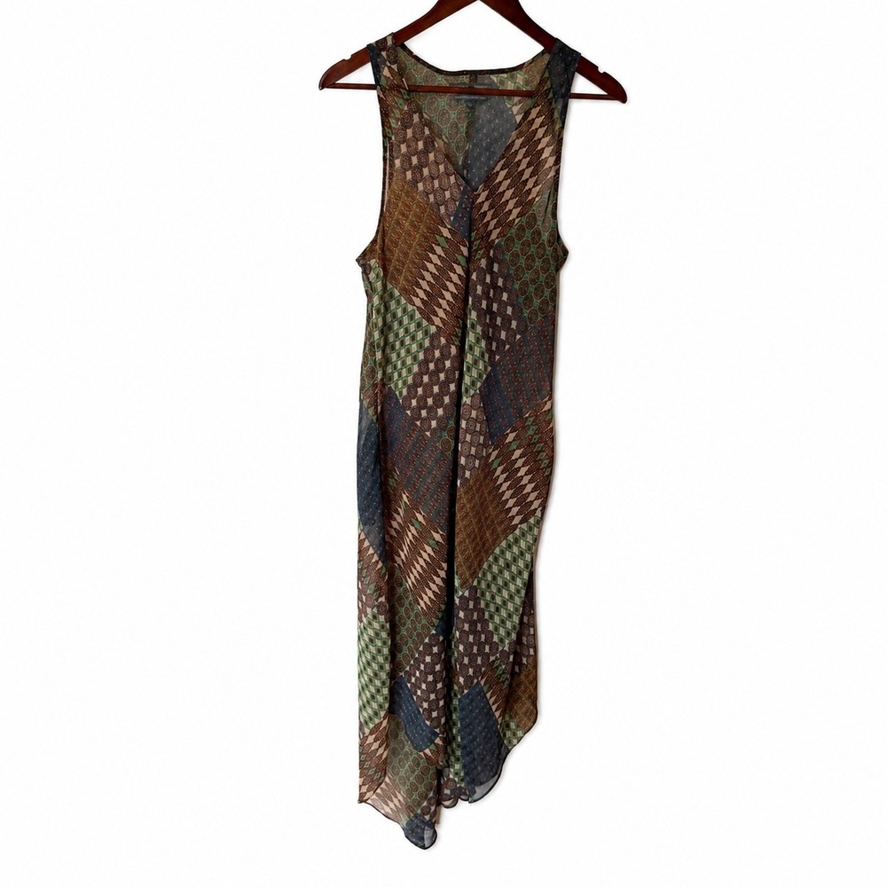 Nicole Benisti Womens Abstract Mosaic Print Handkerchief Hem Lagenlook Dress P/S